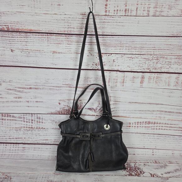 The Sak Black Leather Purse Tote Dual Handle Crossbody Timeless Classic Bag - Picture 1 of 16